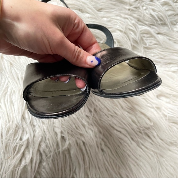 Yves Saint Laurent Vintage Bronze Brown Leather Slingback Heeled Sandals Sz 6.5 - Picture 9 of 12